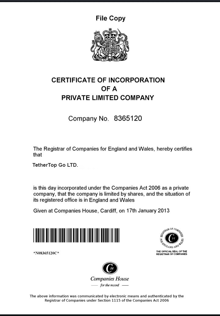 Company Registration Certificate